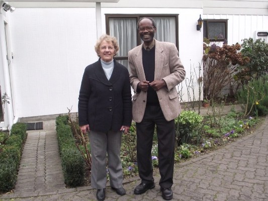 Bishop Mwita with Mrs Margareth Bourne, wife of Archdeacon Ian outside their home in Papokowhai, Porirua. Margareth and Ina hosted Bishop Mwita from 23-28 July 2011