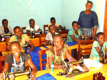 Some of the students at the sewing class started by the Mothers Union